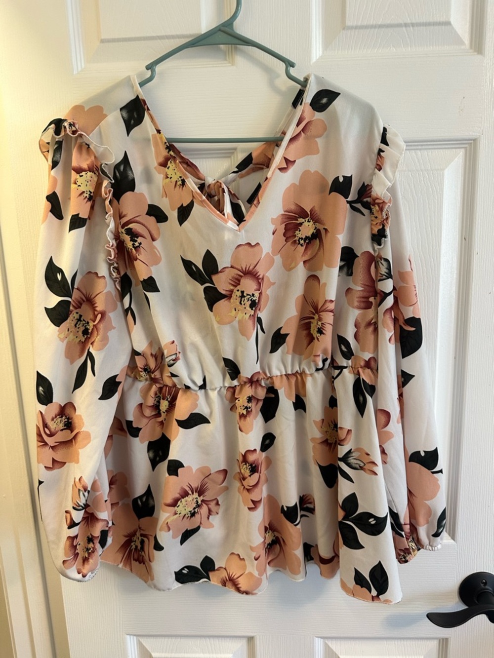 Floral V-Neck Peplum Top - Cream with Blush Floral